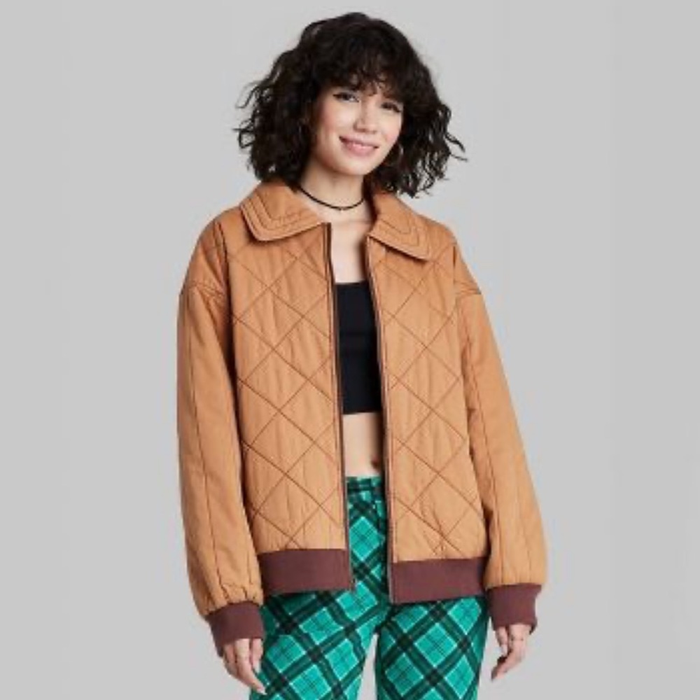 Wild Fable Oversized Woven Quilted Bomber Jacket - Light Brown Women’s Size XXL